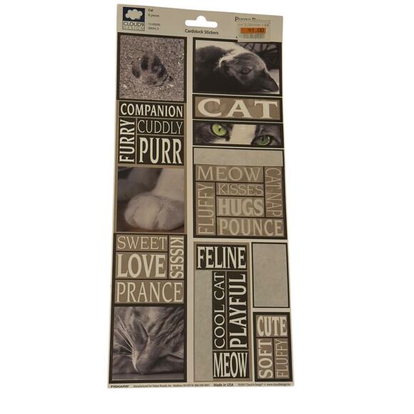 Lot 6 Cat Scrapbook Sticker Sheets Mixed Brands Cardstock Embossed Feline Craft - Picture 2 of 6